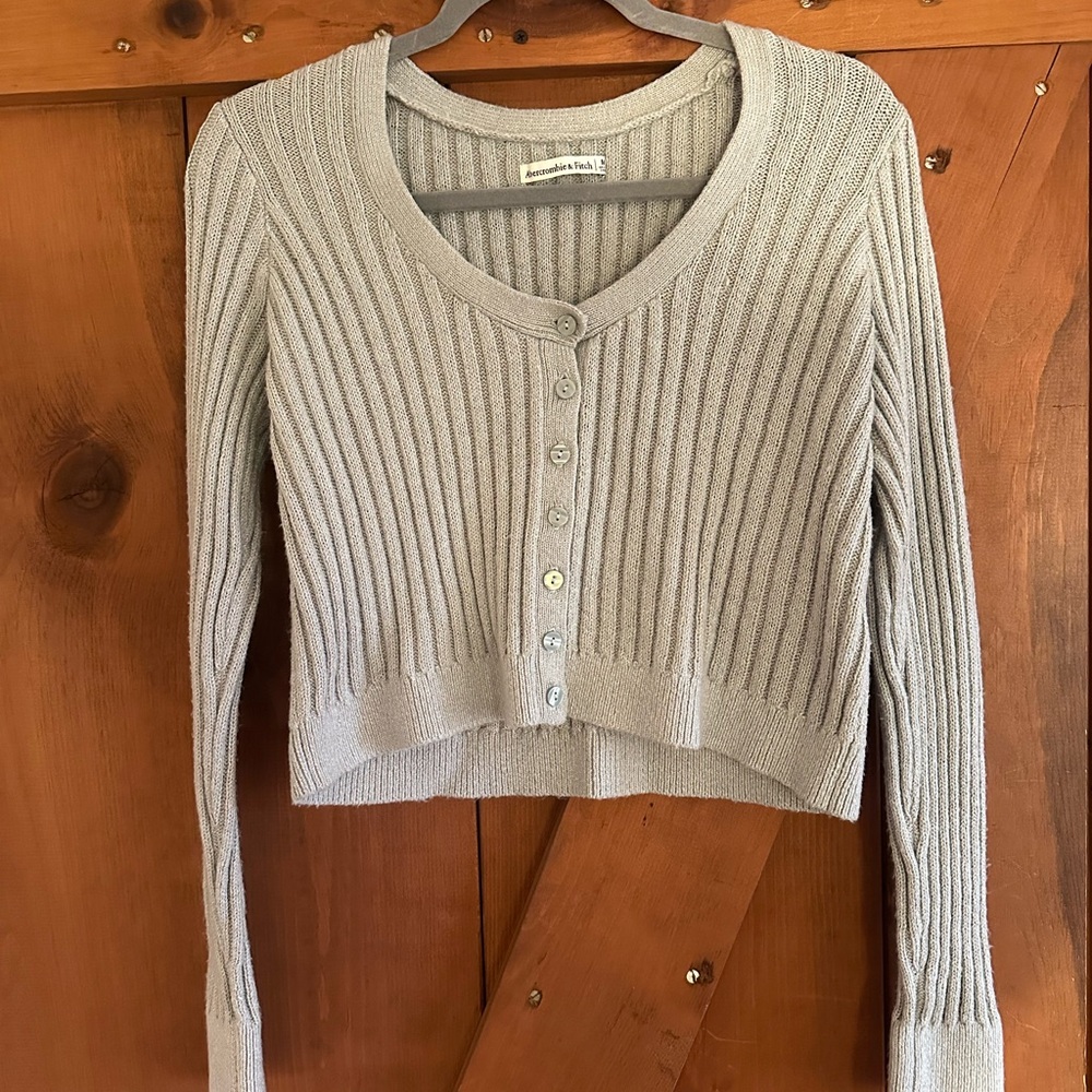 Abercrombie & Fitch Mint Green Cropped Ribbed Cardigan SZ M
